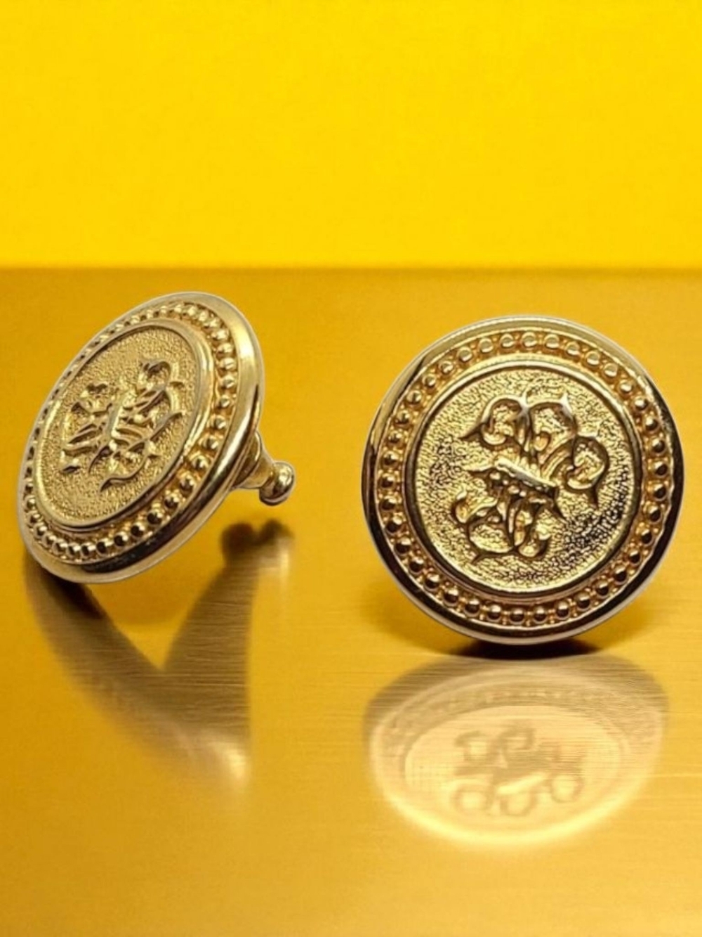 Monet Gold Tone  Round Vintage Stud Earrings